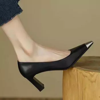 Новые женские туфли на высоком массивном каблуке, элегантные туфли с металлическим квадратным носком, модные туфли-лодочки для женщин, офисная обувь, zapatillas mujer 34 белый