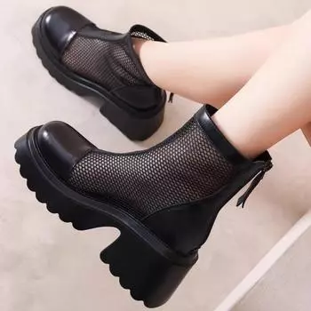 Новые женские туфли, однотонные, с круглым носком, на толстом каблуке, женские ботинки, модные сетчатые, дышащие и удобные женские сандалии 35
