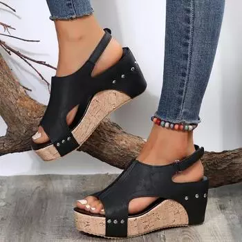 Новые женские туфли Римские женские сандалии Повседневные повседневные сандалии Женские швейные туфли с круглым носком на платформе и танкетке Туфли больших размеров для женщин 35 хаки