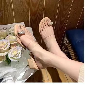 Новые женские туфли с елочкой, фиксирующие носок, тапочки, женская летняя верхняя одежда, босоножки на высоком каблуке, сандалии женские 35 абрикосовый
