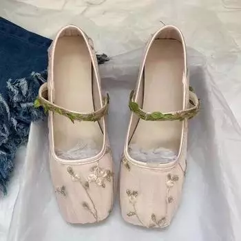 Новые женские туфли с квадратной головкой, женские одинарные туфли, модные, элегантные, легкие, на плоской подошве, элегантные, тканые, с вышивкой, для девочек 35 розовый
