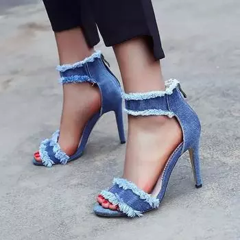 Новые женские туфли с молнией сзади женские босоножки модные с открытым носком женские летние босоножки больших размеров на каблуке 36