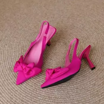 Новые женские туфли с острым носком, неглубокие, телесного цвета, розовые, с бриллиантами, на низком каблуке, с ремешками сзади, зеленые босоножки с бабочкой 35 чёрный