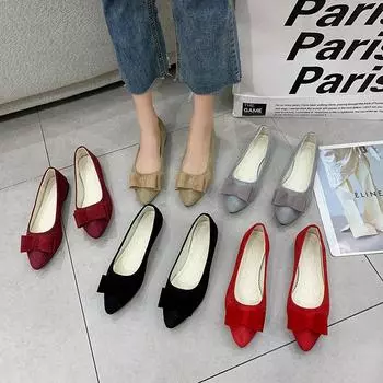 Новые женские туфли с острым носком, весна-лето, новые трендовые замшевые туфли-одиночки, туфли на плоской подошве большого размера 35 серый