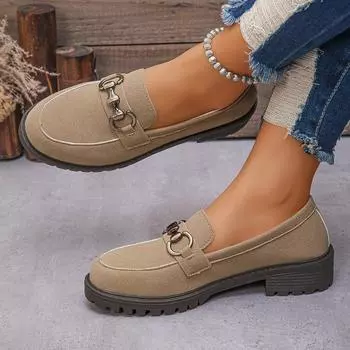 Новые женские туфли с толстой подошвой и одной педалью, низкие, весна 2025 года, большие размеры, импортные туфли в британском стиле, желаем 36 абрикосовый