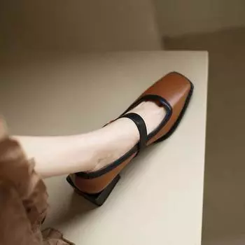 Новые женские туфли с заплатками на базе, туфли с квадратным носком, элегантные женские туфли на среднем каблуке с круглой пряжкой, дизайнерские 35