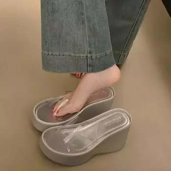 Новые женские туфли, толстые шлепанцы, сексуальные туфли-лодочки, модные шлепанцы из ПВХ, прозрачные тапочки на высоком каблуке, женская повседневная пляжная обувь для отдыха на природе 35 чёрный