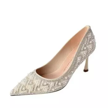 Новые женские туфли Water Diamond Pearl Show He на высоком каблуке, роскошные свадебные туфли для подружек невесты, не беспокойтесь о ногах, свадебное платье, свадебная обувь, одиночные туфли 34 миндальный