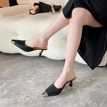 Новые женские туфли весна/лето на высоком каблуке, тонкие каблуки, босоножки Baotou, металлические носки, модная офисная обувь 35