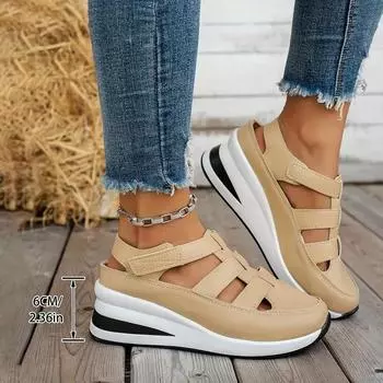 Новые женские туфли высокого качества с пряжкой на ремешке, закрытые офисные сандалии, однотонные повседневные спортивные туфли на платформе и каблуке 36 чёрный