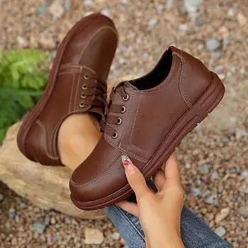 Новые женские туфли женские кожаные женские туфли с круглым носком швейные ретро удобные туфли для мам коричневые размеры 36-43 36