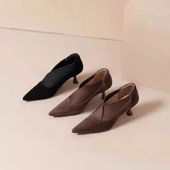 Новые женские туфли Женские сапоги с острым носком Высокие каблуки Туфли Le Fu с глубоким носком Популярная женская обувь 35