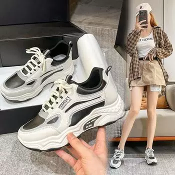 Новые женские удлиняющие кроссовки на толстой подошве с цветными блоками, дышащие студенческие повседневные кроссовки 35
