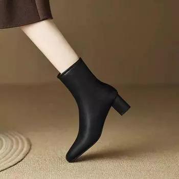 Новые женские удобные ботильоны на среднем каблуке с боковой молнией, модная обувь, женские ботинки черного, красного, белого цвета на квадратном каблуке 35 чёрный