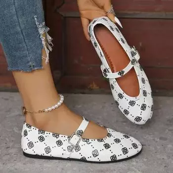 Новые женские удобные плоские туфли с круглым носком и пряжкой для ходьбы, модные весенне-осенние повседневные мокасины с принтом 36 серый