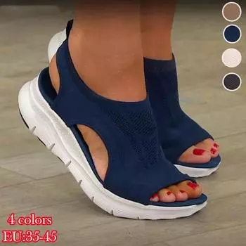 Новые женские удобные повседневные пляжные сандалии на танкетке, пляжные римские сандалии на платформе на танкетке, летние спортивные женские туфли больших размеров 35 синий