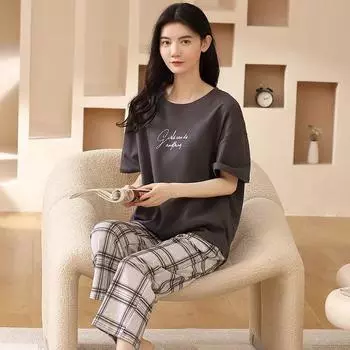 Новые женские укороченные брюки с коротким рукавом, пижама, комплект домашней одежды для девочек, летняя простая корейская версия, свободная пижама с рисунком из мультфильма M