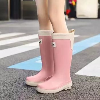 Новые женские уличные всесезонные нескользящие водонепроницаемые повседневные туфли с высокой трубой, непромокаемые водонепроницаемые нескользящие прочные резиновые туфли 36 розовый