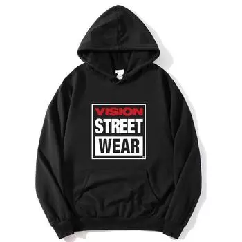 Новые женские унисекс Vision Street Wear Letter Printing Hoodies Long Sleeve Pullovers Vintage Autunm Winter Casual Fashion Sweatshirt L чёрный