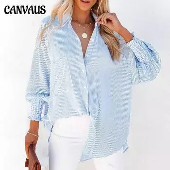 Новые женские весенние и осенние топы, полосатые рубашки с воротником-стойкой, свободные женские рубашки с длинными рукавами и пузырьками S чёрный