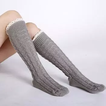 Новые женские вязаные чулки, утолщенные кружевные леггинсы, теплые бахилы one size чёрный