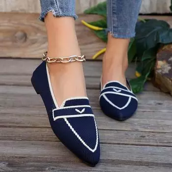 Новые женские вязаные слипоны на плоской подошве, дышащие удобные однотонные прогулочные туфли, повседневные прогулочные кроссовки с острым носком, лоферы 41 королевский синий