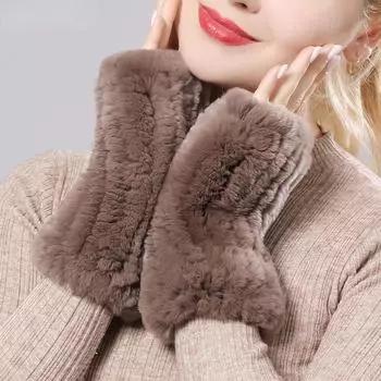 Новые женские вязаные варежки из 100% натурального меха кролика рекс, зимние теплые женские перчатки без пальцев из натурального меха, вязаные меховые варежки ручной работы 03