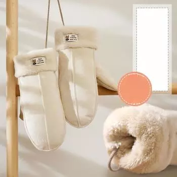 Новые женские замшевые плюшевые перчатки с креплением на шею, зимние теплые ветрозащитные перчатки для катания на лыжах, холодные студенческие варежки, рождественские подарки One Size верблюд