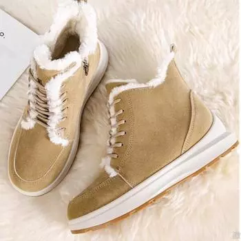 Новые женские замшевые зимние ботинки в повседневном стиле, замшевые кожаные ботинки на шнуровке, теплые хлопковые ботинки, большой размер D327 36 хаки