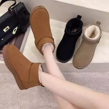 Новые женские зимние ботинки 2024 года, новые бархатные теплые короткие ботинки с защитой от проникновения воды, хлопковая обувь на толстой подошве 36 чёрный