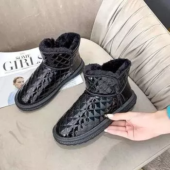 Новые женские зимние ботинки 2024 года, зимние теплые плюшевые ботинки, женская зимняя повседневная обувь, женские ботильоны, модные ботинки на платформе 35 чёрный