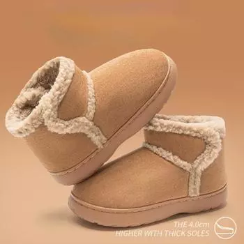 Новые женские зимние ботинки для снега с толстым флисом, противоскользящим покрытием и теплым мехом, интегрированным с пушистой хлопковой обувью для тепла 36 чёрный