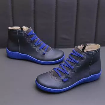 Новые женские зимние ботинки европейского и американского производства на шнуровке и плоской подошве, большого размера, короткий бочок из хлопка. 39 синий