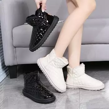 Новые женские зимние ботинки из утолщенной кожи с флисовой подкладкой, водонепроницаемые, нескользящие, теплые, из хлопка, стильные ботинки для снега 36