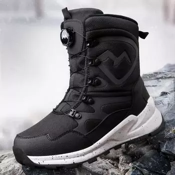 Новые женские зимние ботинки на вращающихся пуговицах, утепленная теплая хлопковая обувь, нескользящие водонепроницаемые повседневные плюшевые ботинки