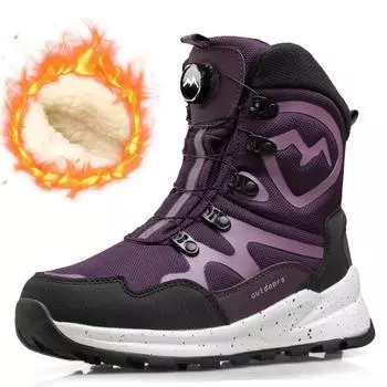 Новые женские зимние ботинки на вращающихся пуговицах, утепленная теплая хлопковая обувь, нескользящие водонепроницаемые повседневные плюшевые ботинки 36 фиолетовый