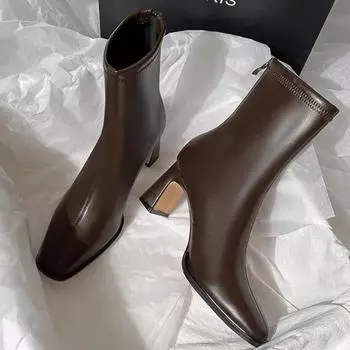 Новые женские зимние черные белые сексуальные квадратные ботильоны на высоком каблуке Сексуальные облегающие эластичные короткие ботинки туфли для вечеринки 35