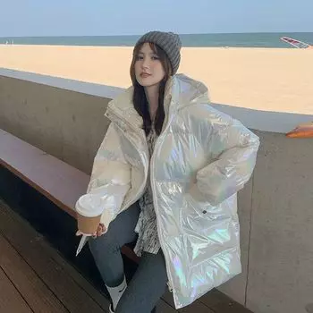 Новые женские зимние парки с капюшоном, блестящие, теплые, толстые, зимние пальто, корейская женская одежда, пуховик из хлопка с хлопковой подкладкой, верхняя одежда M