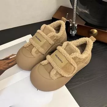 Новые женские зимние полусапожки из флиса с регулируемой высотой, дизайнерские теплые ботинки из овечьего меха и хлопка, ботинки на платформе 35 бежевый