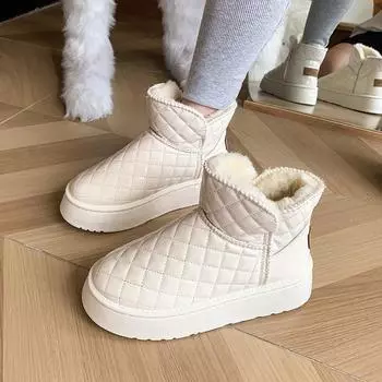 Новые женские зимние сапоги Зимние теплые плюшевые сапоги Женская зимняя повседневная обувь Женские ботильоны Модные женские ботинки на платформе 36 бежевый