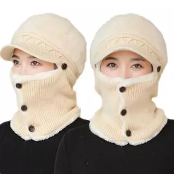 Новые женские зимние шапки с пуговицами, сохраняющие тепло, женские ветрозащитные, утепленные, утепленные шапки-балаклавы 55cm-60cm бежевый