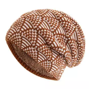 Новые женские зимние шапки женские объемные шапки бини с плюшевой подкладкой теплые вязаные шапки 55cm-60cm чёрный