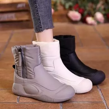 Новые женские зимние теплые ботинки, женские нескользящие водонепроницаемые плоские кожаные женские ботильоны на молнии D489 35