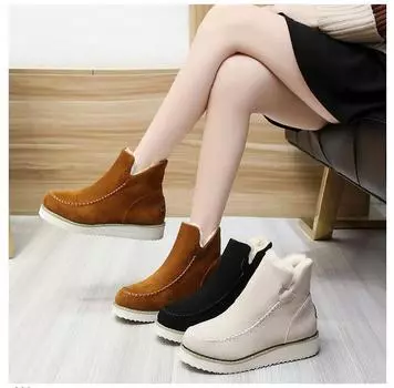 Новые женские зимние утепленные хлопковые сапоги для снега, однотонные, толстые, повседневные, теплые, короткие сапоги 35 чёрный