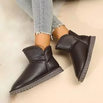 Новые женские зимние зимние плюшевые сапоги для тепла. Женские повседневные ботинки большого размера. Модная хлопковая обувь. 35 чёрный