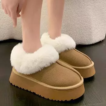 Новые зимние 2024 года плюшевые снегоступы для женщин, теплая шерстяная хлопковая мягкая обувь для женщин, нескользящие ботильоны с толстой подошвой 35 коричневый