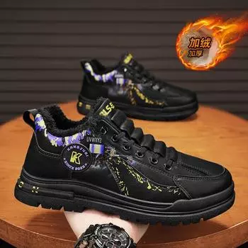 Новые зимние бархатные мужские туфли с одной педалью 2025 года, новая универсальная тенденция, мужская повседневная спортивная обувь с увеличенным голенищем 39