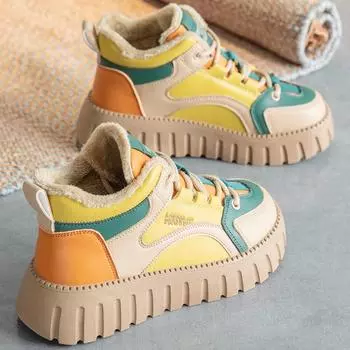 Новые зимние бархатные туфли с толстой подошвой и увеличивающие рост женские туфли повседневная обувь 35 жёлтый