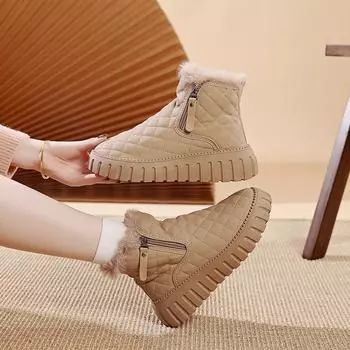 Новые зимние бархатные утолщенные зимние сапоги женские универсальные короткие сапоги нескользящие теплые туфли на платформе из хлопка Z 35 чёрный