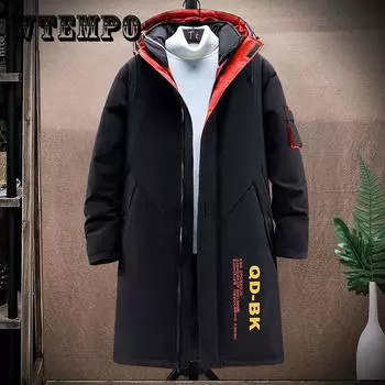 Новые зимние белые утиные пуховики мужские с капюшоном длинное зимнее пальто мужское толстое теплое модное пуховое пальто мужская брендовая парка M бежевый